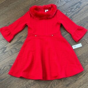 Janie and Jack Red Dress with Faux Fur Collar